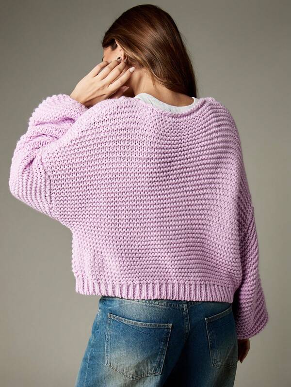 Missguided MISSGUIDED Chunky Knit Cropped Cardigan With Balloon Sleeves