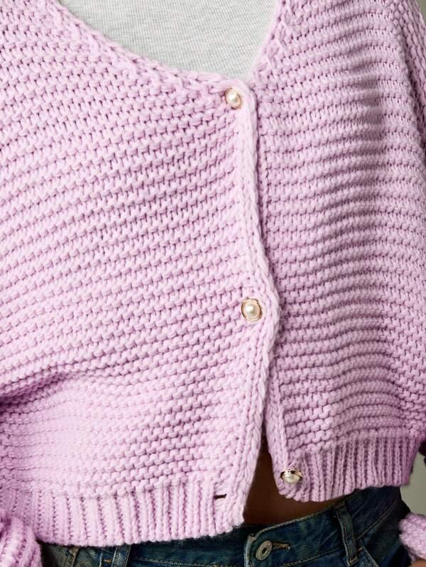 Missguided MISSGUIDED Chunky Knit Cropped Cardigan With Balloon Sleeves