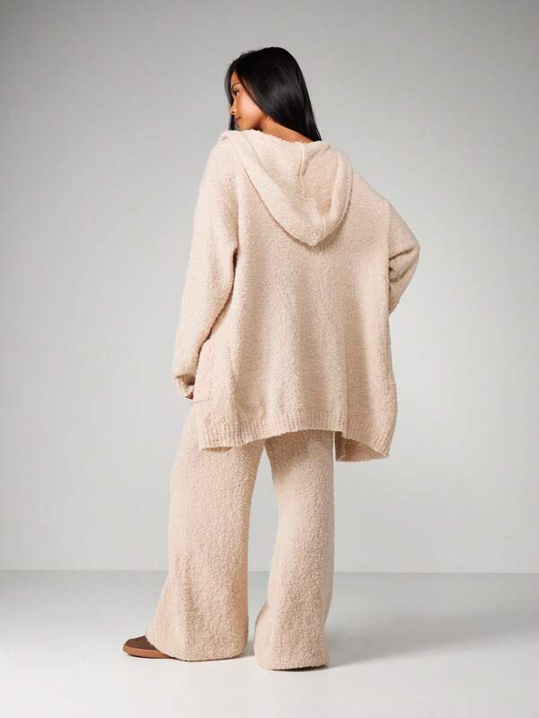 Missguided MISSGUIDED Chunky Knit Hooded Cardigan With Wide Leg Pants