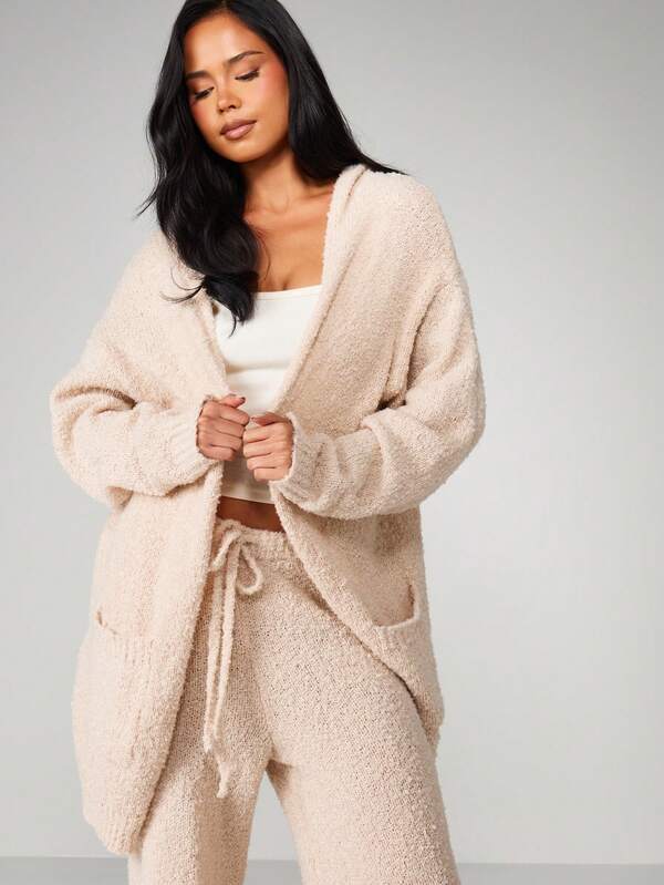 Missguided MISSGUIDED Chunky Knit Hooded Cardigan With Wide Leg Pants