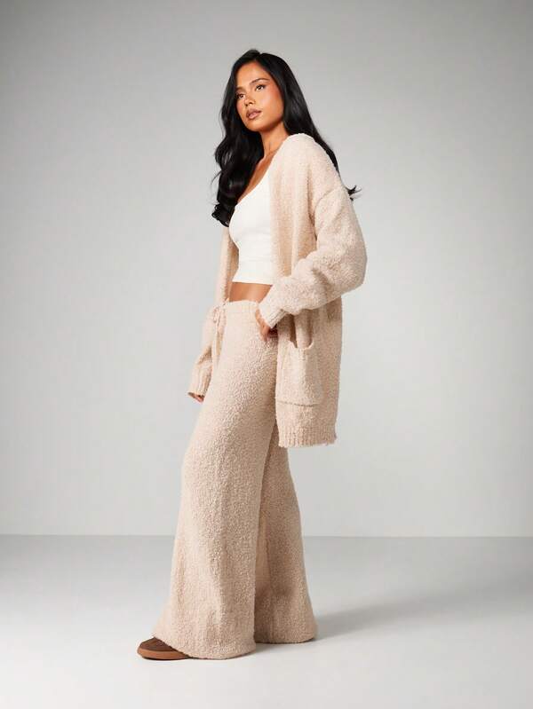 Missguided MISSGUIDED Chunky Knit Hooded Cardigan With Wide Leg Pants