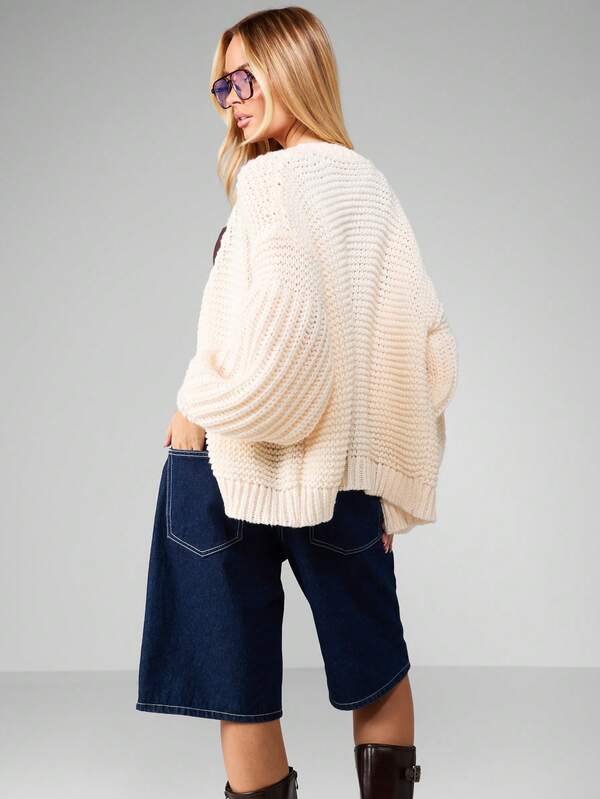 Missguided MISSGUIDED Chunky Knit Open Front Cardigan With Balloon Sleeves