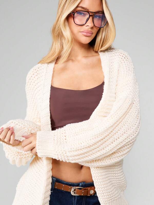 Missguided MISSGUIDED Chunky Knit Open Front Cardigan With Balloon Sleeves