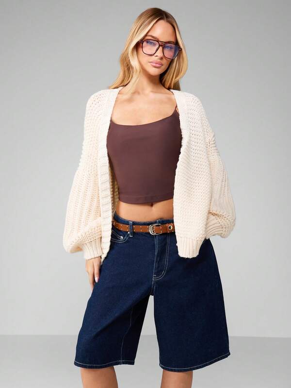 missguided MISSGUIDED Chunky Knit Open Front Cardigan With Balloon Sleeves