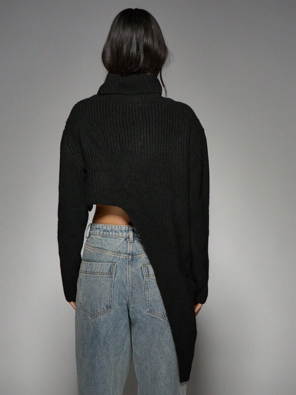 Missguided MISSGUIDED Chunky Knit Turtleneck Oversized Crop Sweater