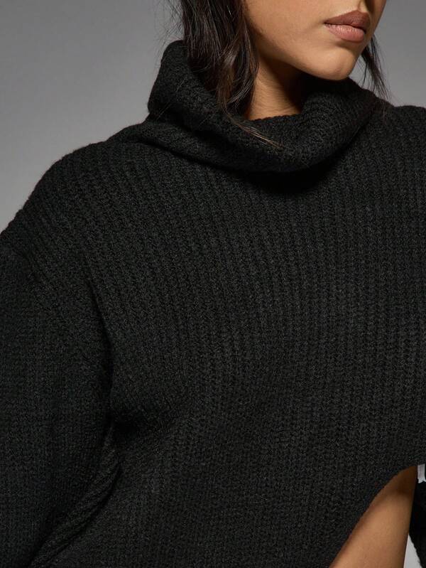 Missguided MISSGUIDED Chunky Knit Turtleneck Oversized Crop Sweater