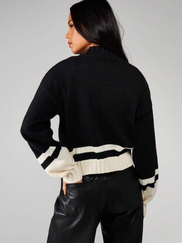 Missguided MISSGUIDED Chunky Knit Turtleneck Sweater With Stripes