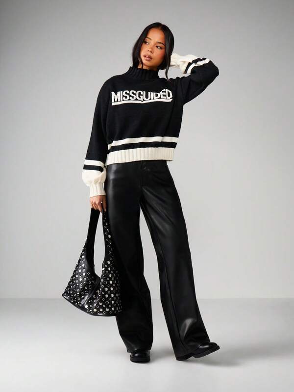 Missguided MISSGUIDED Chunky Knit Turtleneck Sweater With Stripes