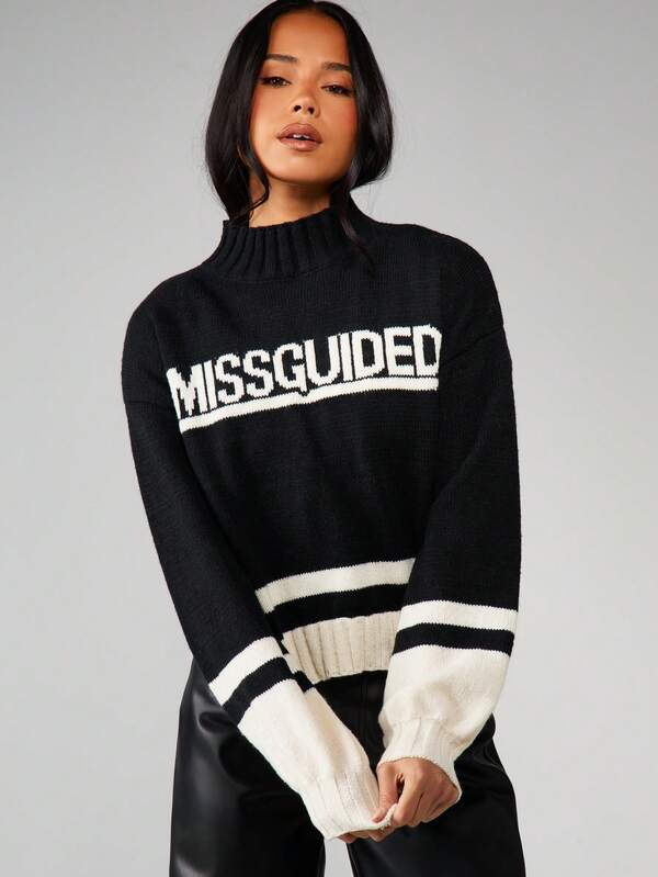 missguided MISSGUIDED Chunky Knit Turtleneck Sweater With Stripes missguided MISSGUIDED Chunky Knit Turtleneck Sweater With Stripes