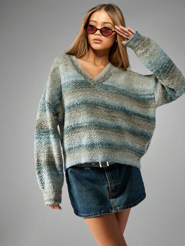 missguided MISSGUIDED Chunky Knit V-Neck Oversized Pullover Sweater