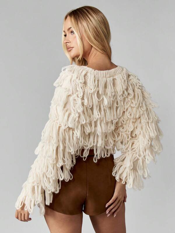 Missguided MISSGUIDED Chunky Loop Knit Sweater With Fringe Detail