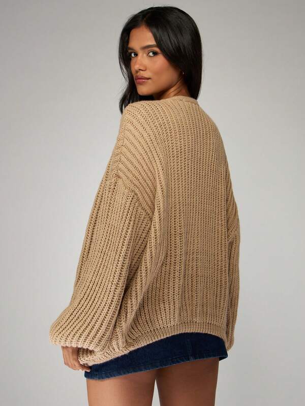 Missguided MISSGUIDED Chunky Ribbed Cardigan With Balloon Sleeves