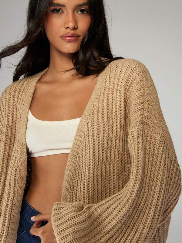 Missguided MISSGUIDED Chunky Ribbed Cardigan With Balloon Sleeves