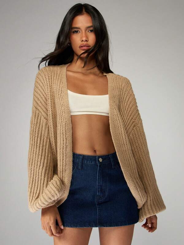 missguided MISSGUIDED Chunky Ribbed Cardigan With Balloon Sleeves
