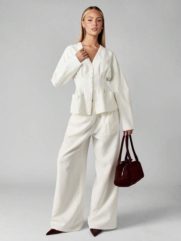 Missguided MISSGUIDED Cinched Waist Button Front Blouse