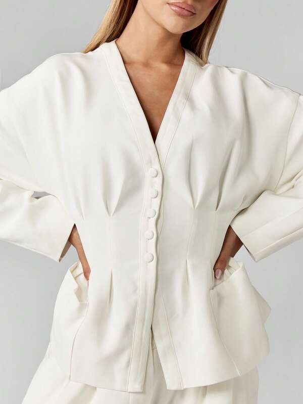 Missguided MISSGUIDED Cinched Waist Button Front Blouse