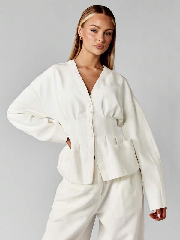 missguided MISSGUIDED Cinched Waist Button Front Blouse