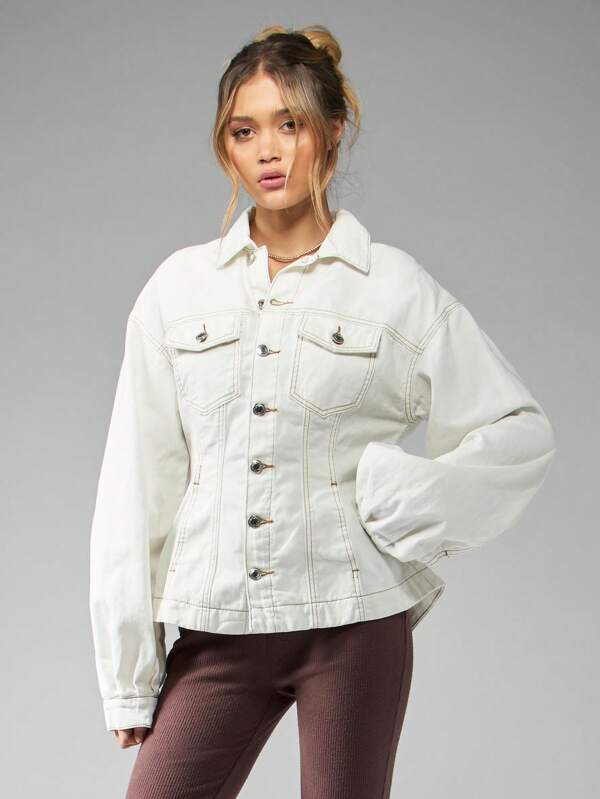 missguided MISSGUIDED Cinched Waist Classic Fit Denim Jacket
