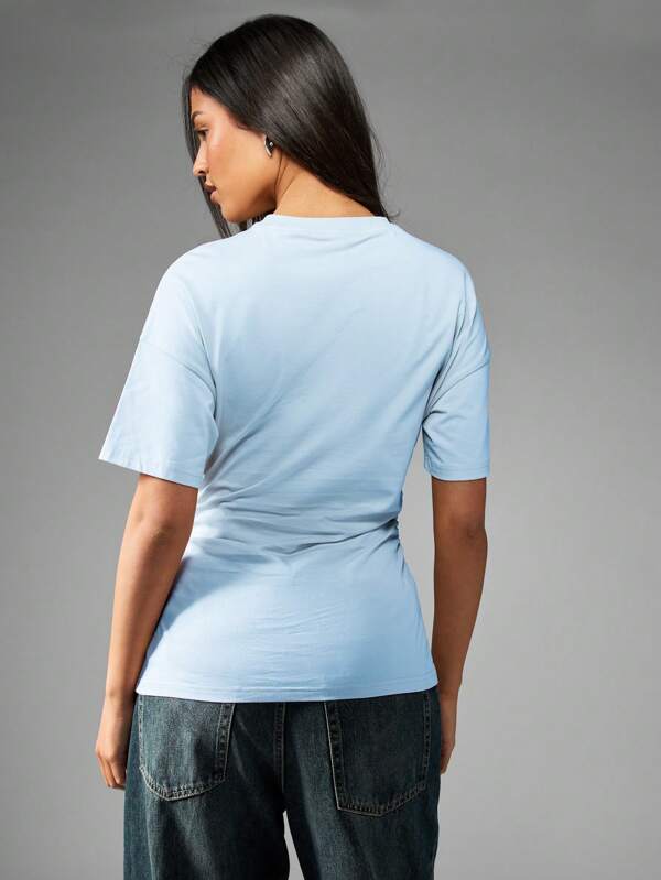 Missguided MISSGUIDED Cinched Waist Cotton Blend Women T-Shirts Crew Neck