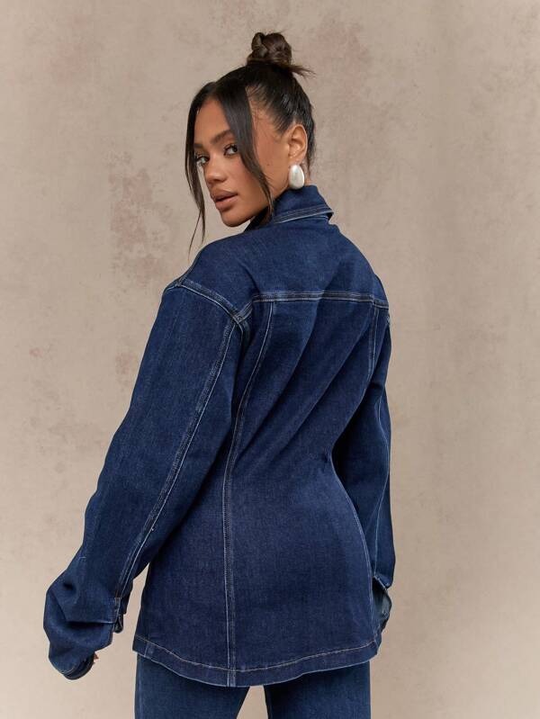 Missguided MISSGUIDED Cinched Waist Longline Denim Trucker Jacket