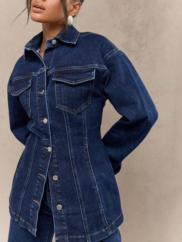 Missguided MISSGUIDED Cinched Waist Longline Denim Trucker Jacket