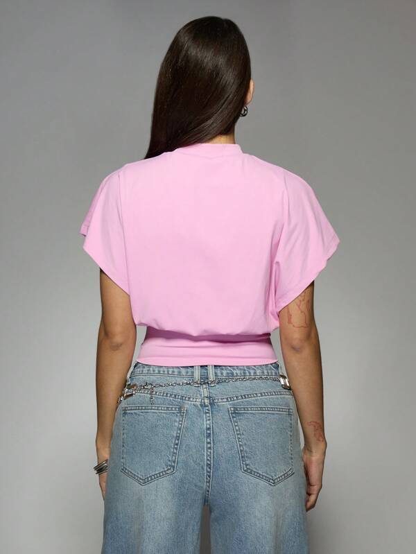Missguided MISSGUIDED Cinched Waist Mock Neck Crop T Shirt