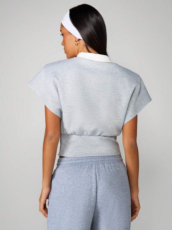 Missguided MISSGUIDED Cinched Waist Polo Top With White Collar