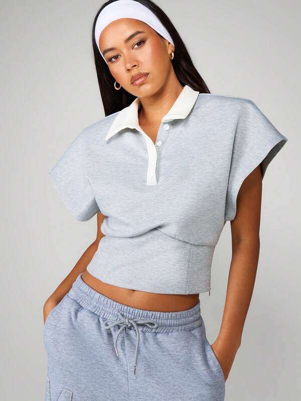 missguided MISSGUIDED Cinched Waist Polo Top With White Collar