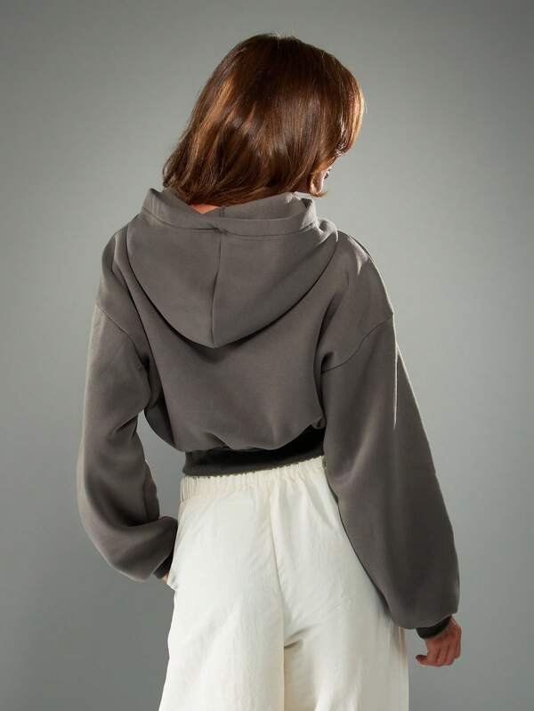 Missguided MISSGUIDED Cinched Waist Zip Up Hoodie With Drawstring