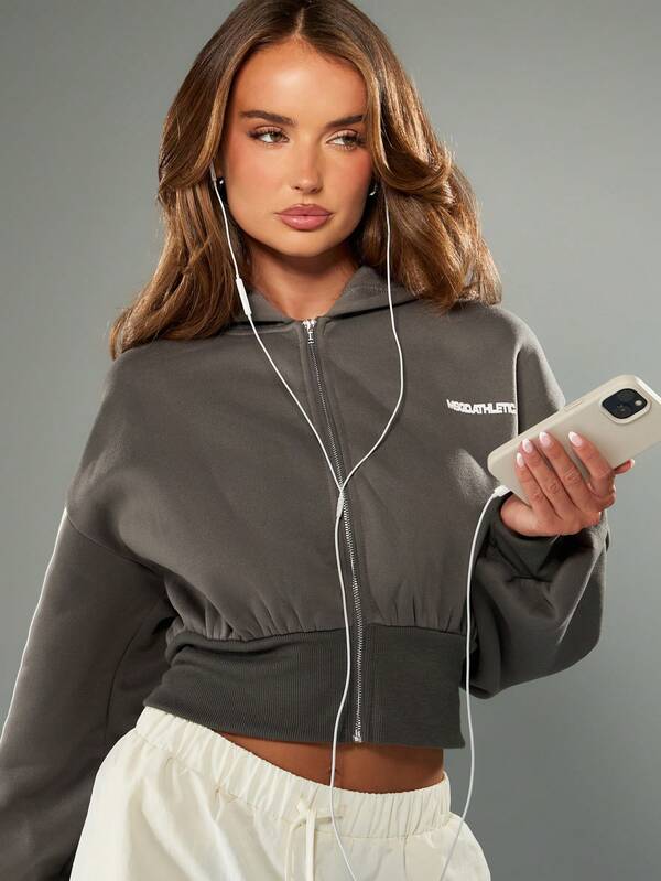 Missguided MISSGUIDED Cinched Waist Zip Up Hoodie With Drawstring