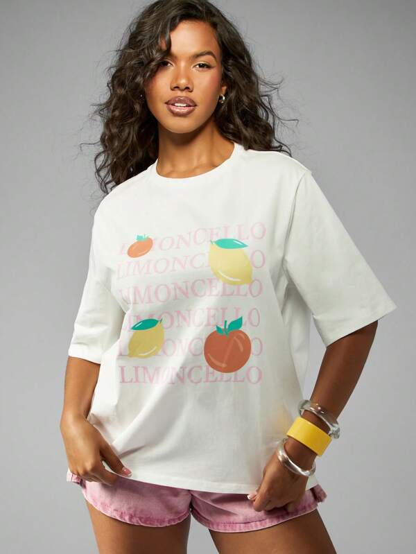 Missguided MISSGUIDED Citrus Fruit Limoncello Casual Oversized Graphic T-Shirt