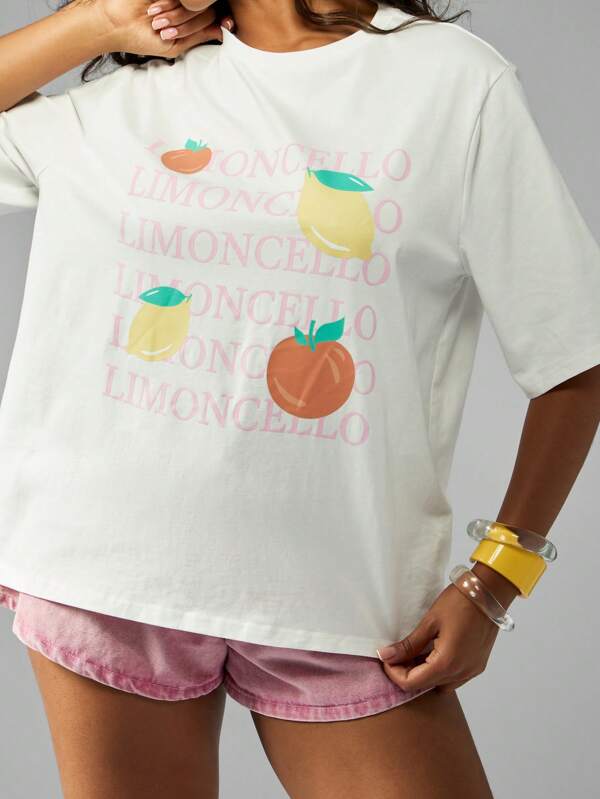 missguided MISSGUIDED Citrus Fruit Limoncello Casual Oversized Graphic T-Shirt