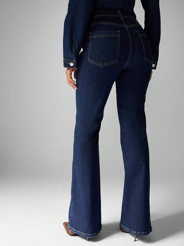 Missguided MISSGUIDED Classic Bell Bottom Flared Denim Jeans With Button Details