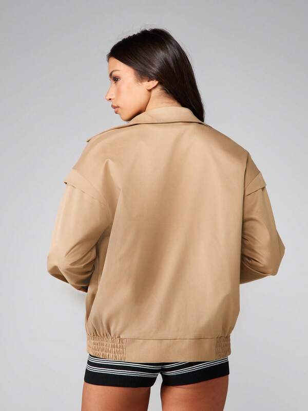 Missguided MISSGUIDED Classic Bomber Jacket With Elastic Hem And Zip Front