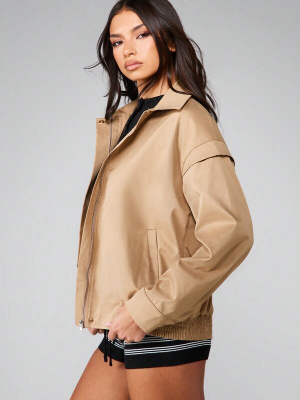 missguided MISSGUIDED Classic Bomber Jacket With Elastic Hem And Zip Front