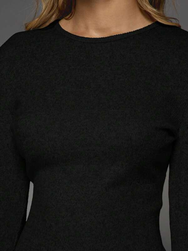 Missguided MISSGUIDED Classic Crewneck Ribbed Knit Top