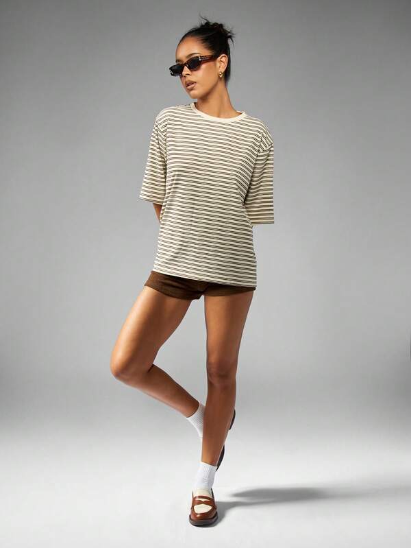 Missguided MISSGUIDED Classic Oversized Striped Short Sleeve T-Shirt