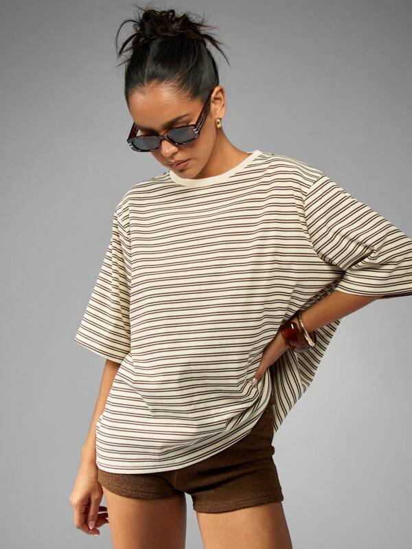 missguided MISSGUIDED Classic Oversized Striped Short Sleeve T-Shirt