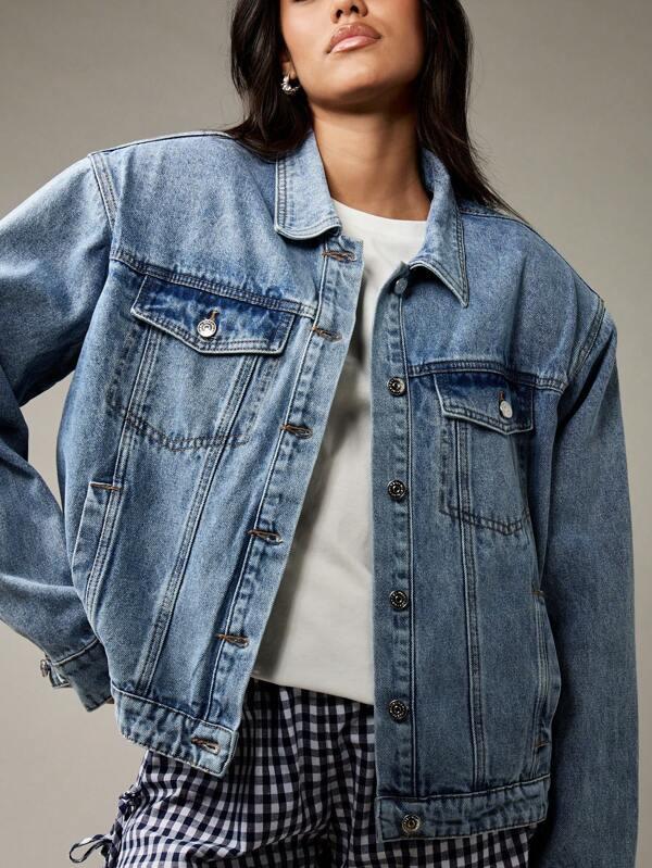 Missguided MISSGUIDED Classic Oversized Trucker Denim Jacket Button Front Closure