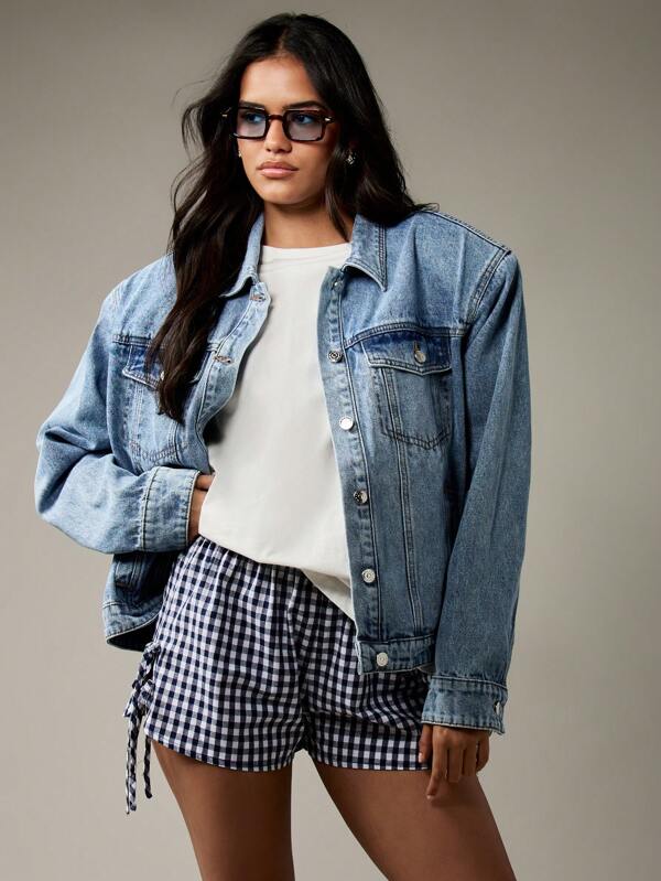 missguided MISSGUIDED Classic Oversized Trucker Denim Jacket Button Front Closure