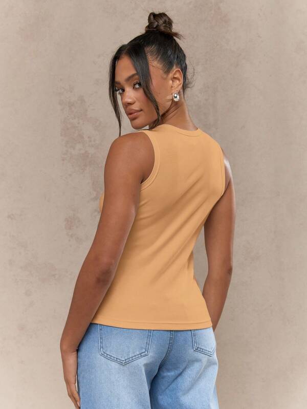 Missguided MISSGUIDED Classic Sleeveless Ribbed Fitted Button Down Tank Top