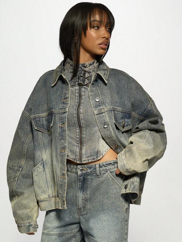 Missguided MISSGUIDED Classic Trucker Button-Front Oversized Denim Jacket