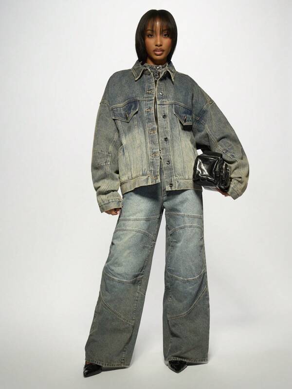 Missguided MISSGUIDED Classic Trucker Button-Front Oversized Denim Jacket