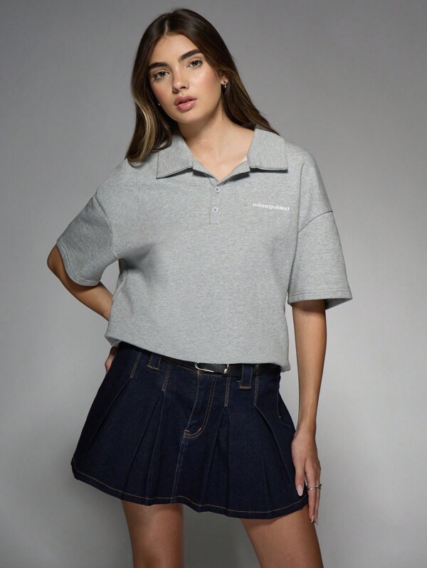 missguided MISSGUIDED Collar Detail Oversized Boxy T-Shirt