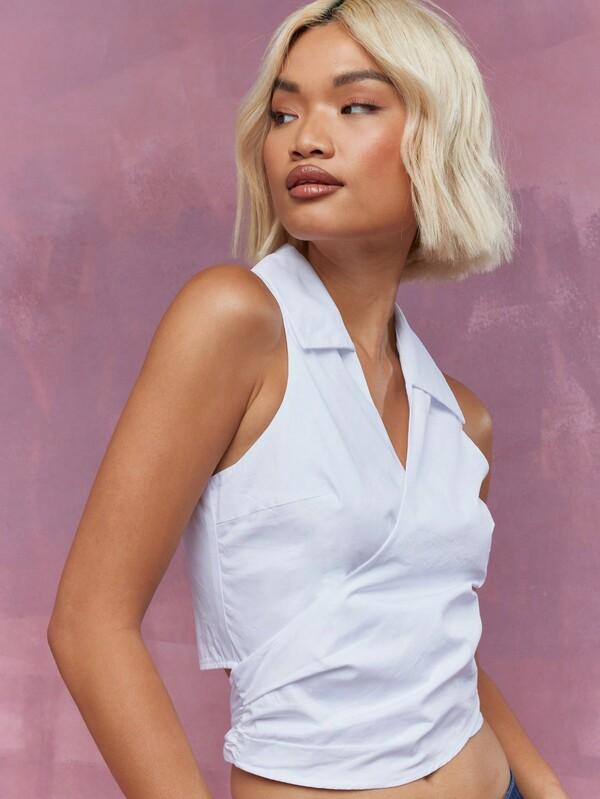 Missguided MISSGUIDED Collar Halter Neck Wrap Around Crop Top