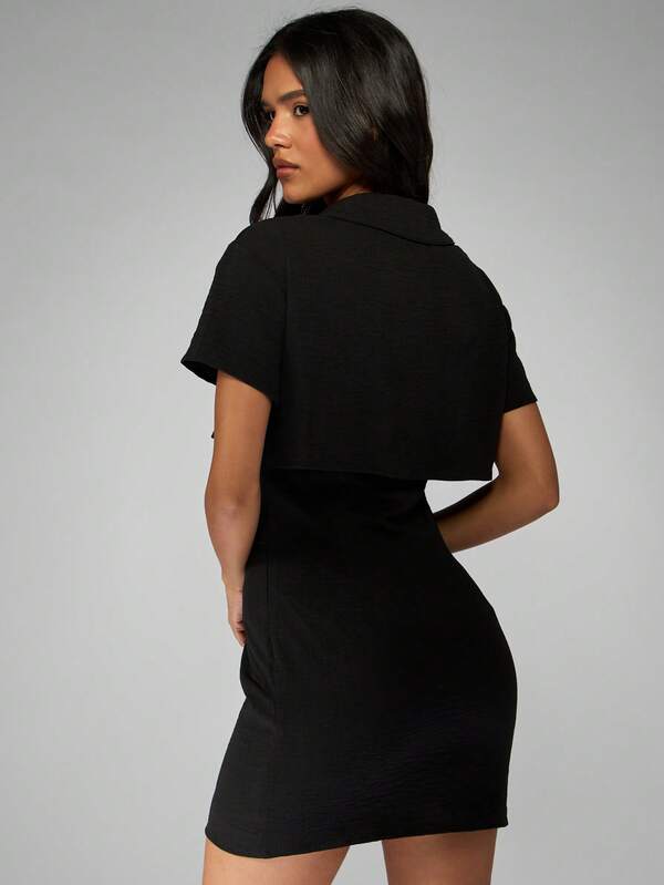 Missguided MISSGUIDED Collared Button Down Mini Dress With Overlay Design
