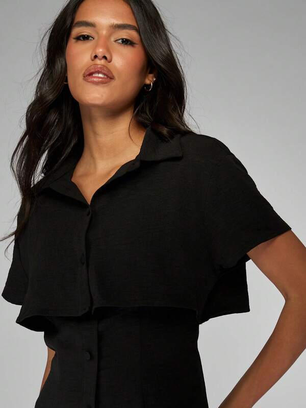 Missguided MISSGUIDED Collared Button Down Mini Dress With Overlay Design