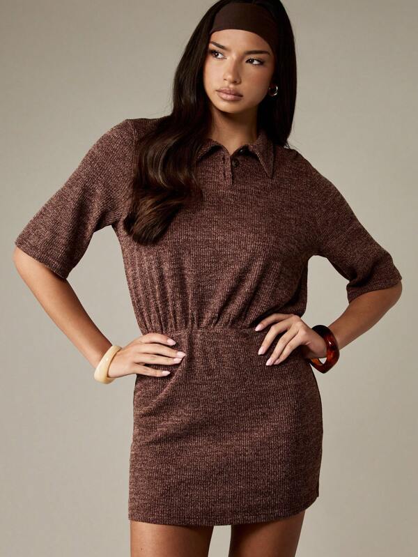 missguided MISSGUIDED Collared Polo Mini Dress With Ribbed Knit Texture