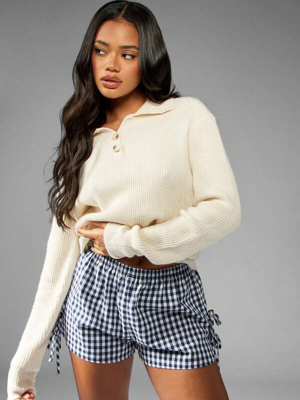 missguided MISSGUIDED Collared Ribbed Knit Pullover With Button Details
