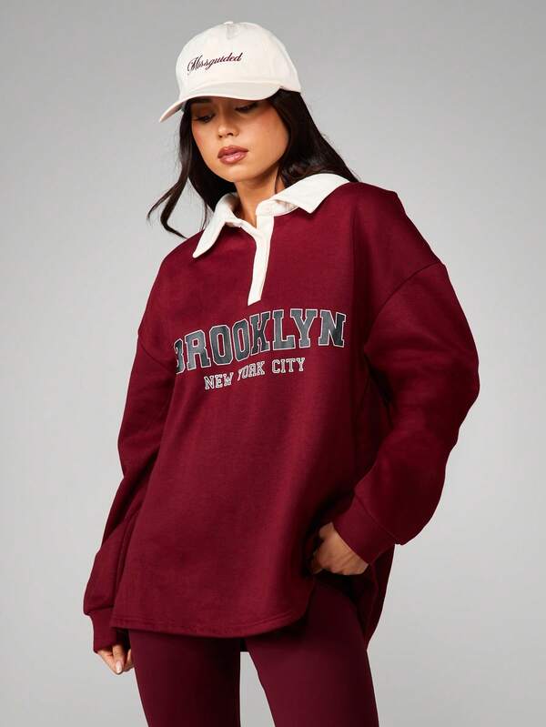 Missguided MISSGUIDED Collared Sweatshirt With Brooklyn Print